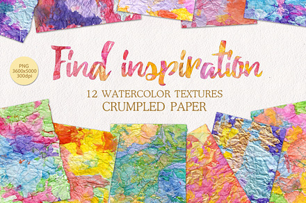 Watercolor texture on crumpled paper
