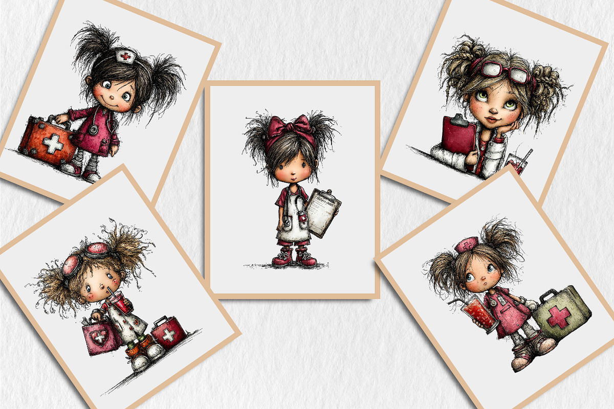 Whimsical Nurse Girls Clipart, a Seasonal Illustration by Rose Art (Photo 4 of 5)