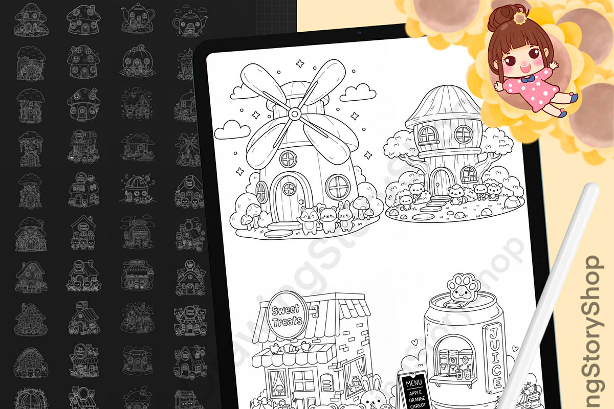 100 Procreate Kawaii Doodle Stamps, a Brush Add-On by DrawingStoryShop