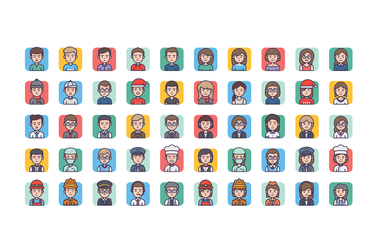 100 Flatline People Avatars Set, an Outline Icon by Vectory (Photo 3 of 4)