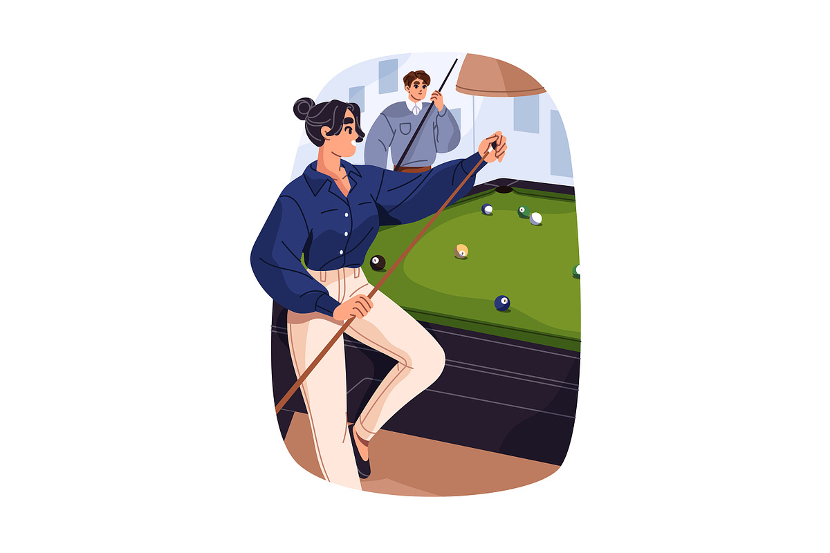 People play pool at billiard table, a Sport Illustration by PaperTrident (Photo 4 of 8)