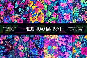 Neon Hawaiian Print Digital Paper