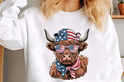 Patriotic highland cow american flag, an Illustration by CrexoraLab (Thumbnail 3 of 4)
