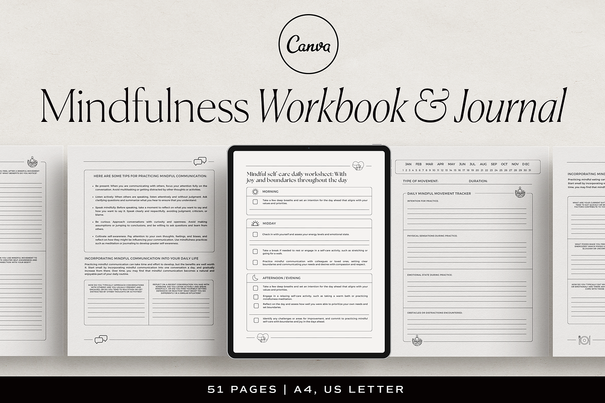 Mindfulness Workbook & Journal Canva, a Presentation Template by HelloKarla (Photo 1 of 5)