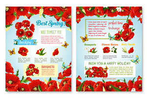 Vector Posters Of Spring Time Red Flowers Field