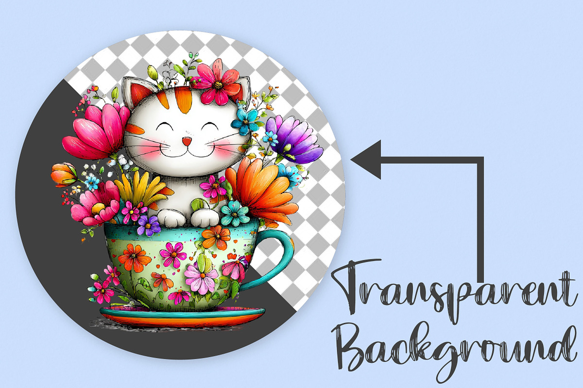 Whimsical Spring Cats Clipart Bundle, an Illustration by Canvas Craft (Photo 2 of 7)
