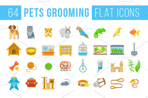 Animal Pets Grooming Flat Icons preview 3
