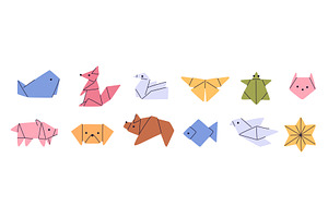 Color Origami Animals. Paper Fauna