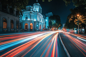 Evening traffic lights in motion, a Photo by Pavel_design