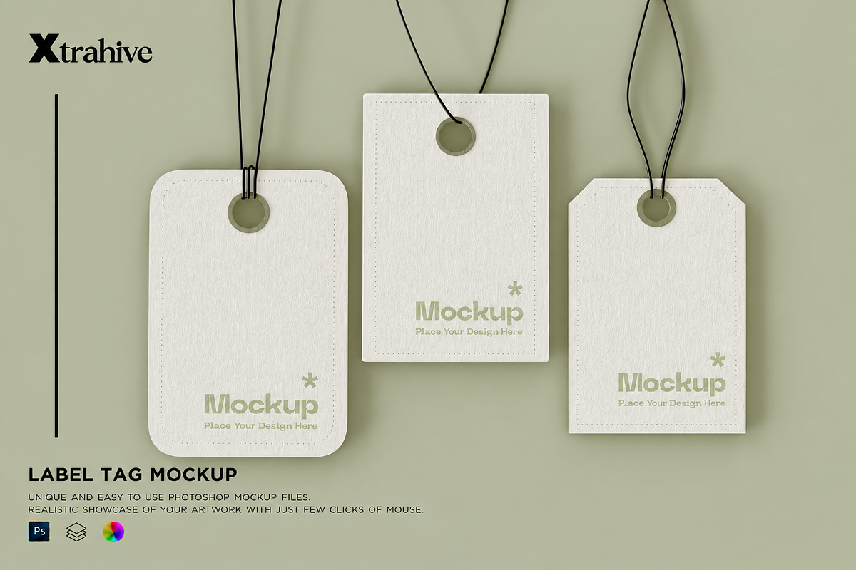 Three Hanging Tag Mockup, an Advertising Mockup by Xtrahive (Photo 1 of 2)