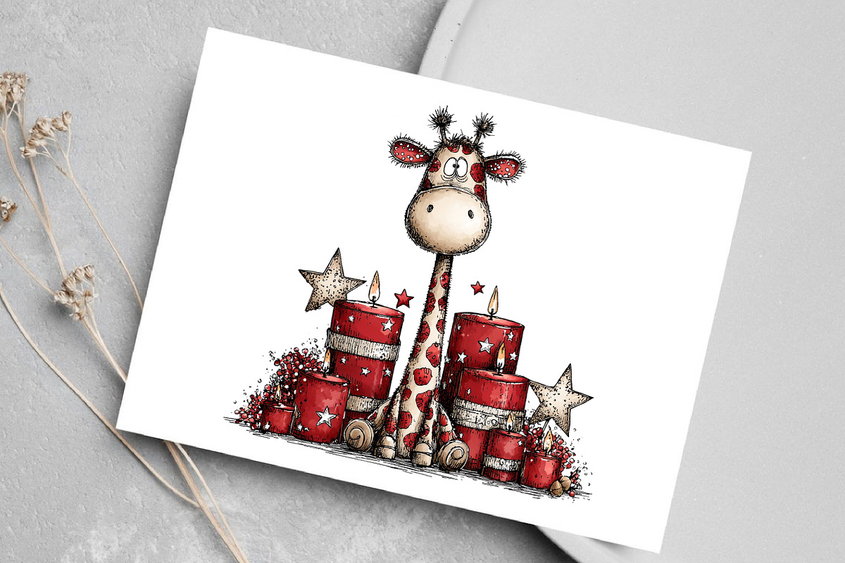 Whimsical Christmas Giraffe Clipart, an Illustration by Canvas Craft (Photo 6 of 6)