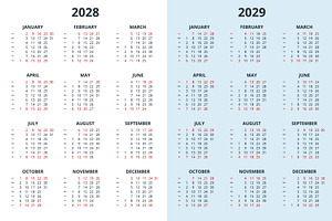 Calendar Template For 2028, 2029