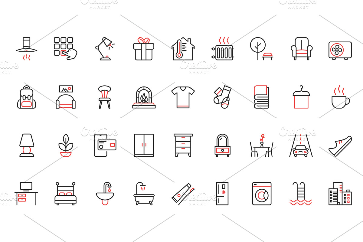 Furniture equipment home icons, an Object Illustration by Lemberg Vector