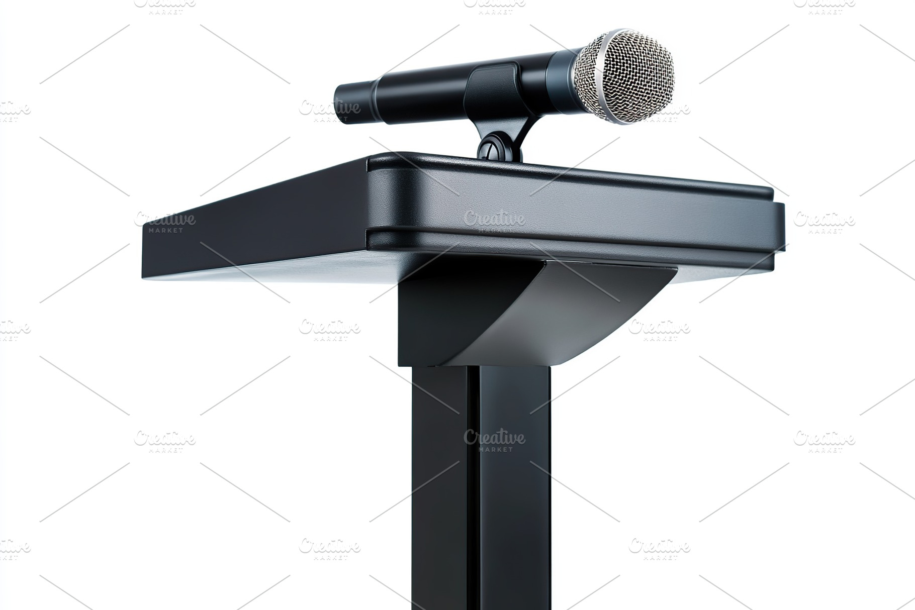 Podium lectern with microphone isolated on white background, a Photo by AlyaAnd