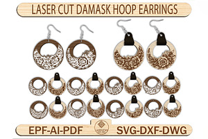 Damask Hoop Earrings Laser Cut SVG