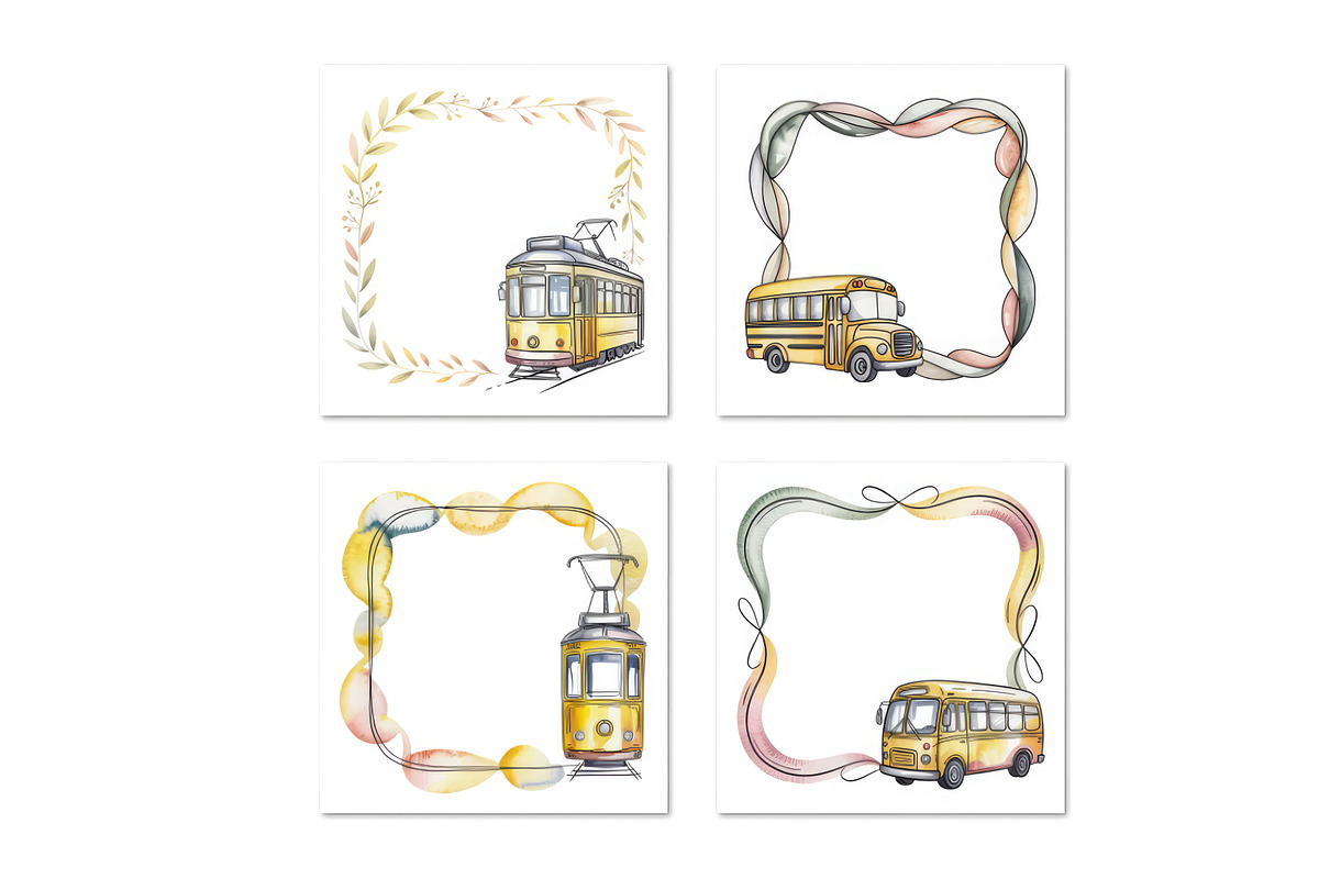 Cute cartoon transport frames, a Transportation Illustration by SketchArtStudio (Photo 3 of 3)