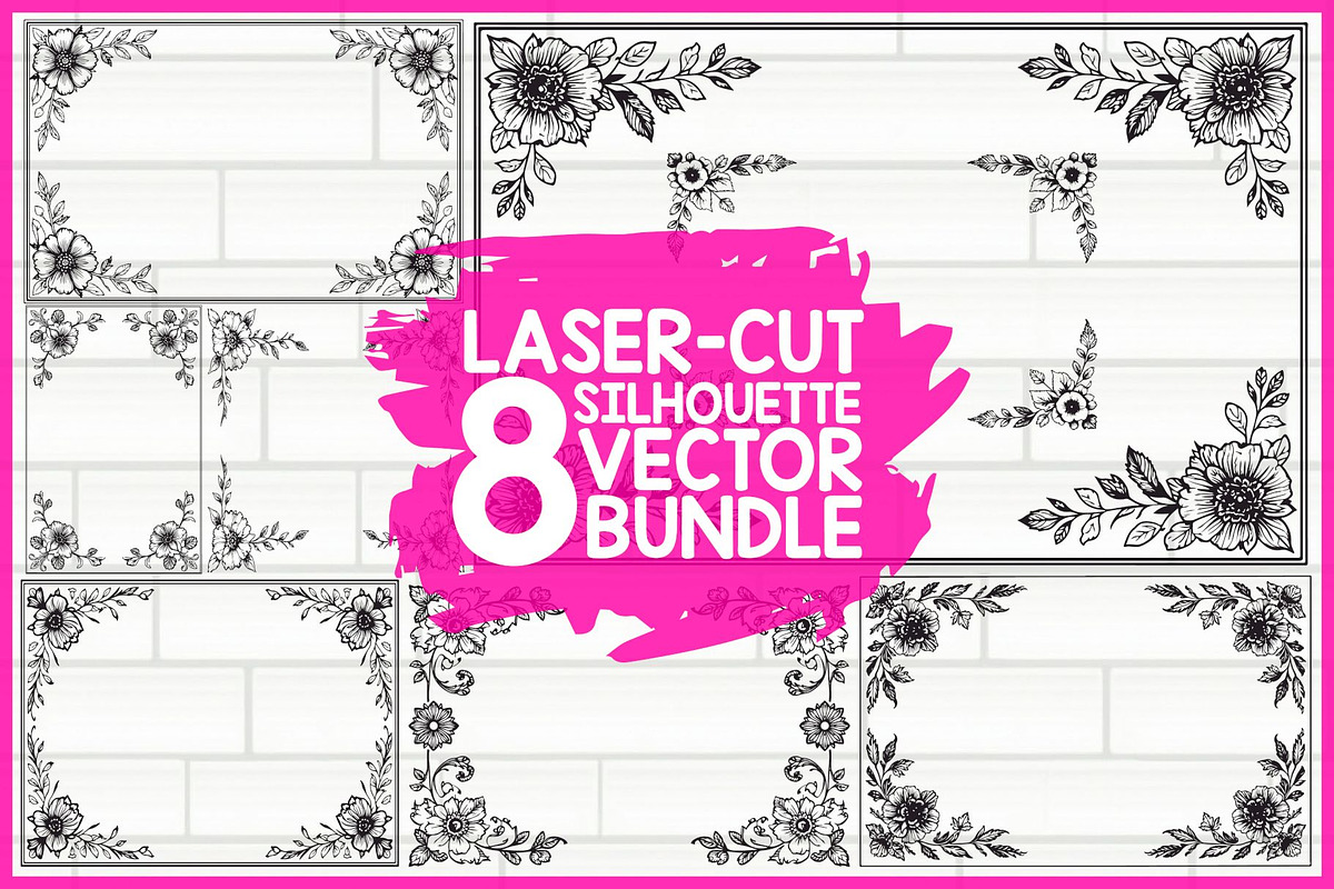 Flower Silhouette Frame Bundle, an Illustration by Creativeshirt (Photo 1 of 9)