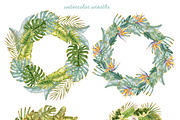 Watercolor Tropical Leaves & Flowers, an Illustration by babenkoirusa (Thumbnail 6 of 17)