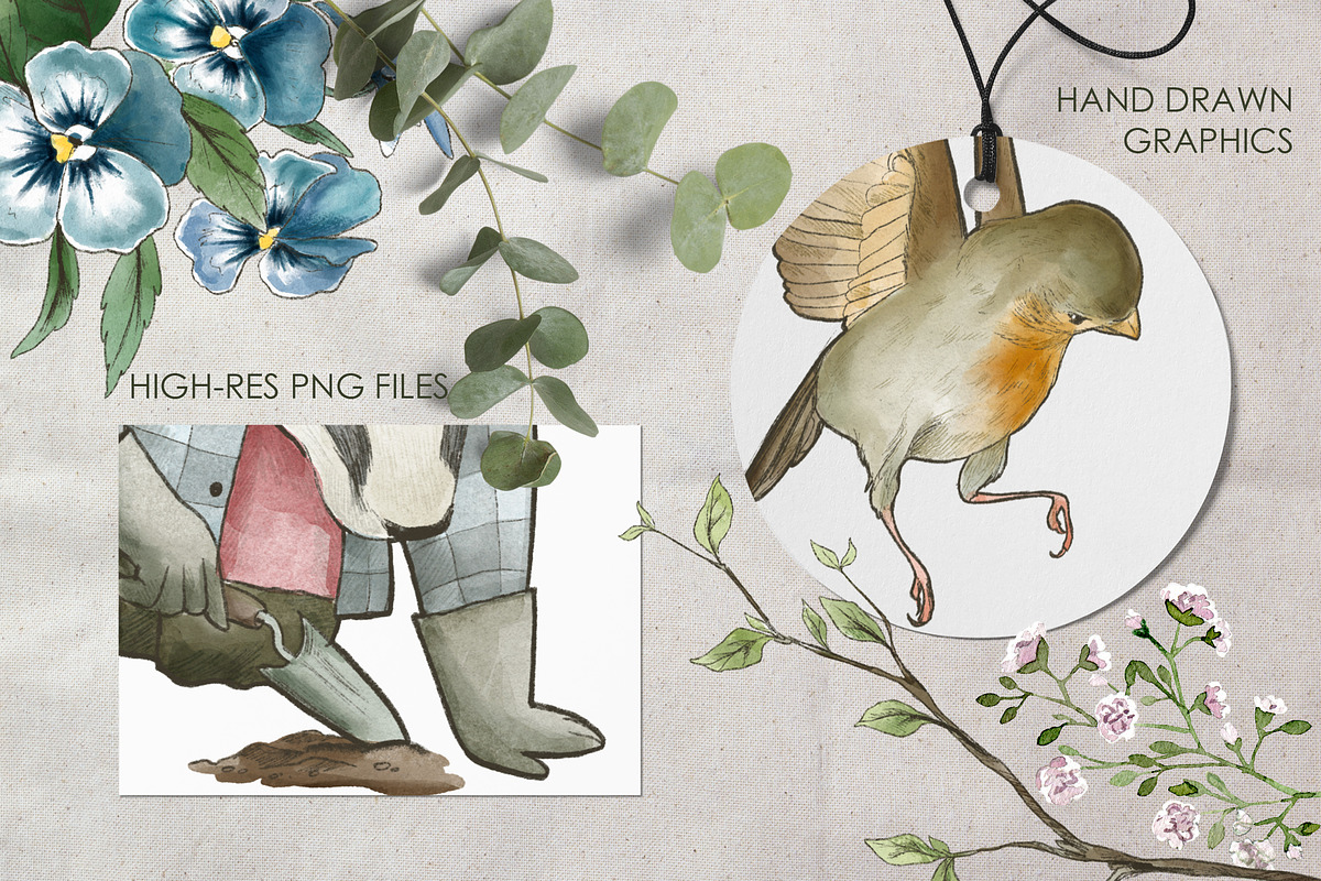 Vintage Watercolor Gardening Clipart, an Animal Illustration by JSolomatina (Photo 7 of 13)