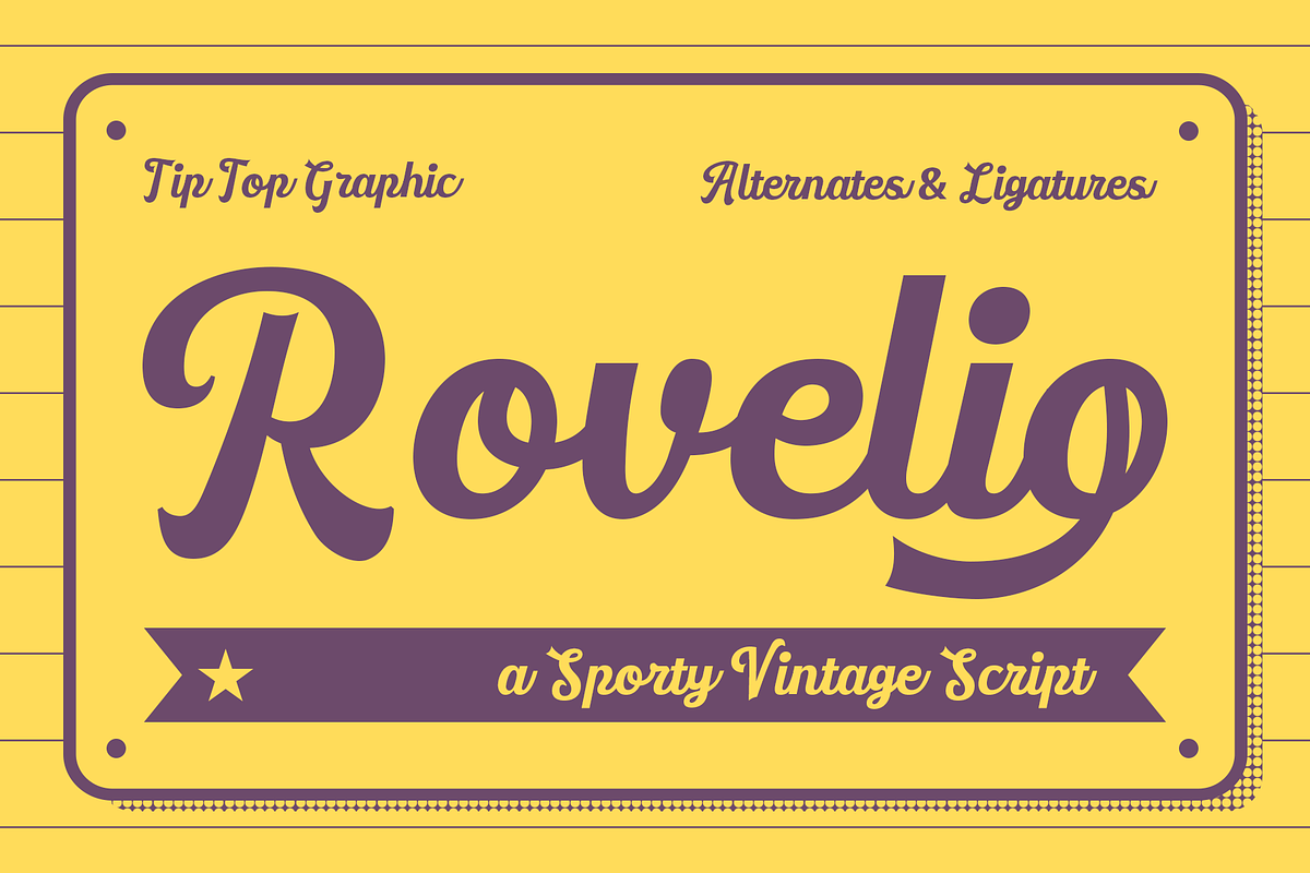 Rovelio – A Sporty Vintage Font, a Script Font by Tiptop Graphic (Photo 1 of 9)