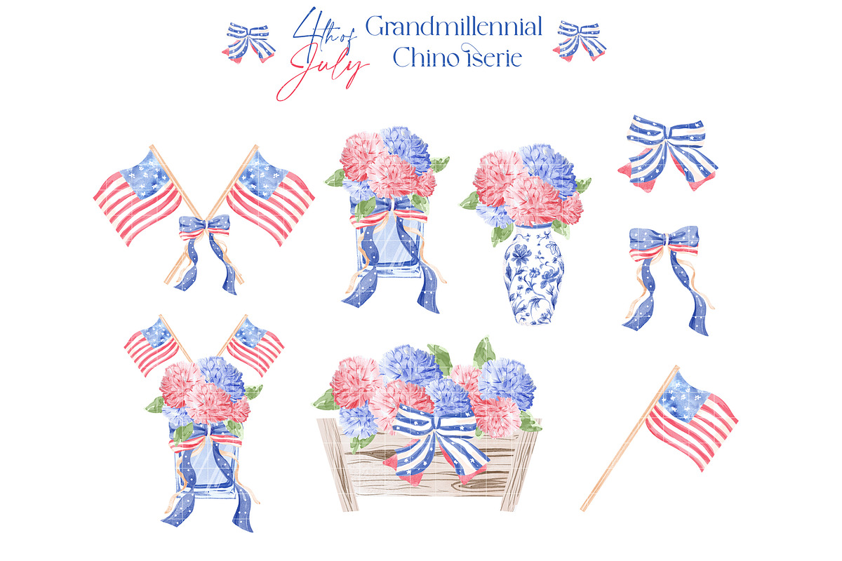 4th of July Watercolor Clipart, an Illustration by TheHappyGiftArt (Photo 2 of 9)