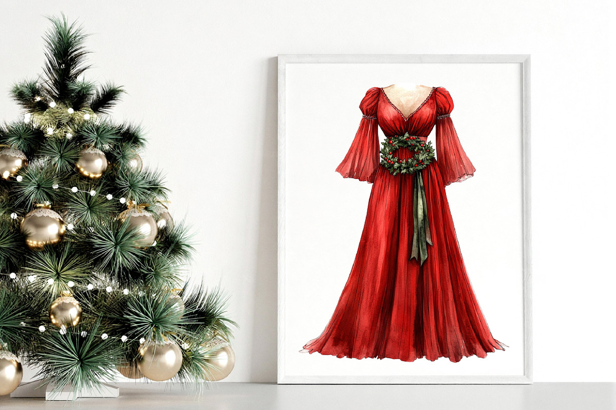 Watercolor Christmas Dress Clipart, an Icon by Canvas Craft (Photo 4 of 6)