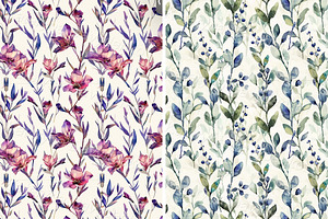 Watercolor Botanical Pattern Set