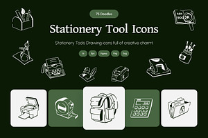 Stationery Tools Drawing Art Set, an Outline Icon by Vectors Market