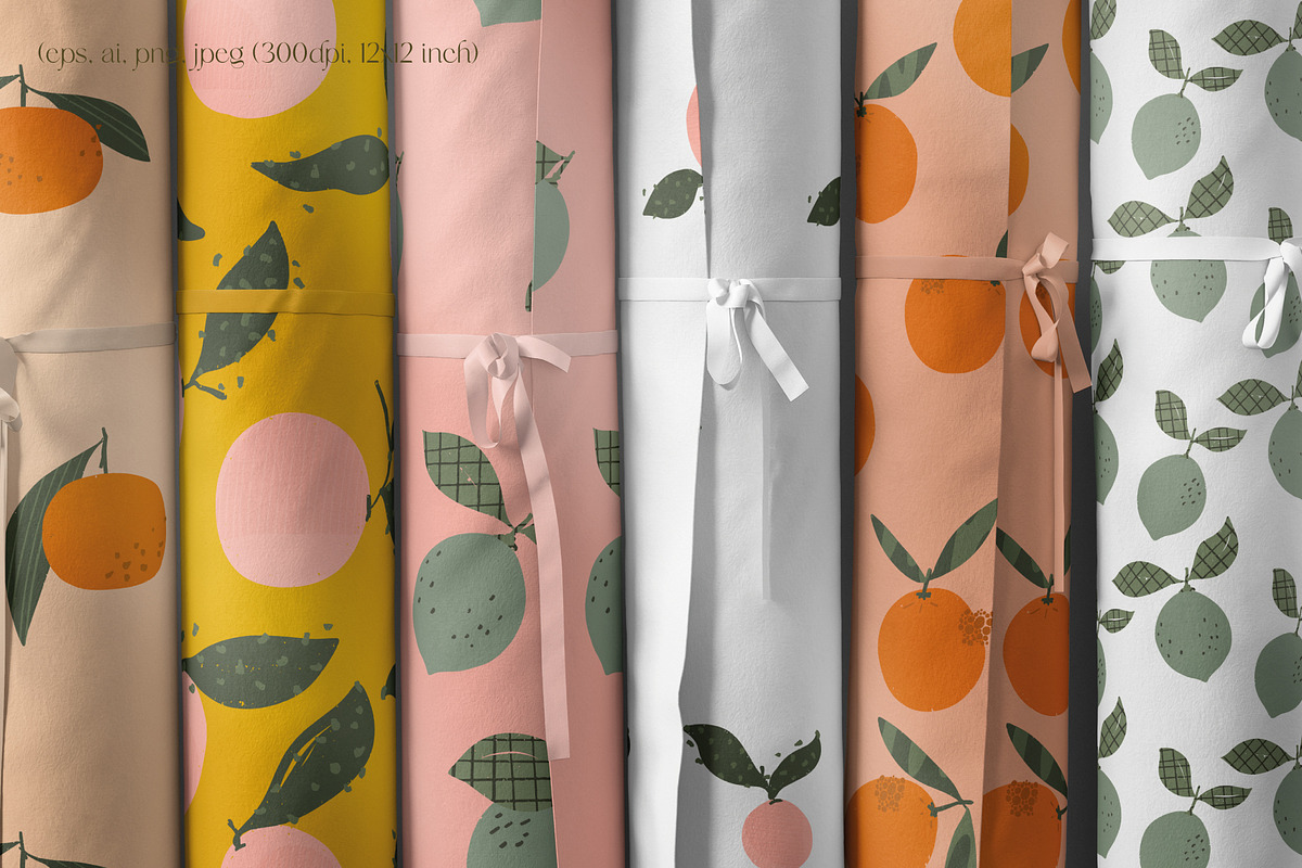 Citrus fruit retro pattern & clip art