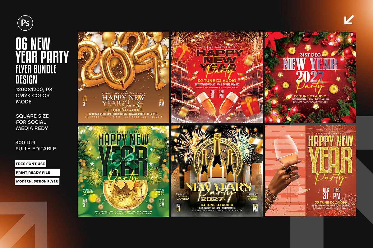 New Year Party Flyer Design Bundle, a Flyer Template by Shajib Shikder (Photo 1 of 7)
