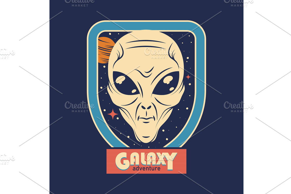 Galaxy label with alien head. Vector, an Illustration by Elegant Solution