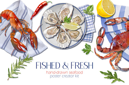 Fished & Fresh Seafood poster maker, a Food Illustration by Elena Dorosh
