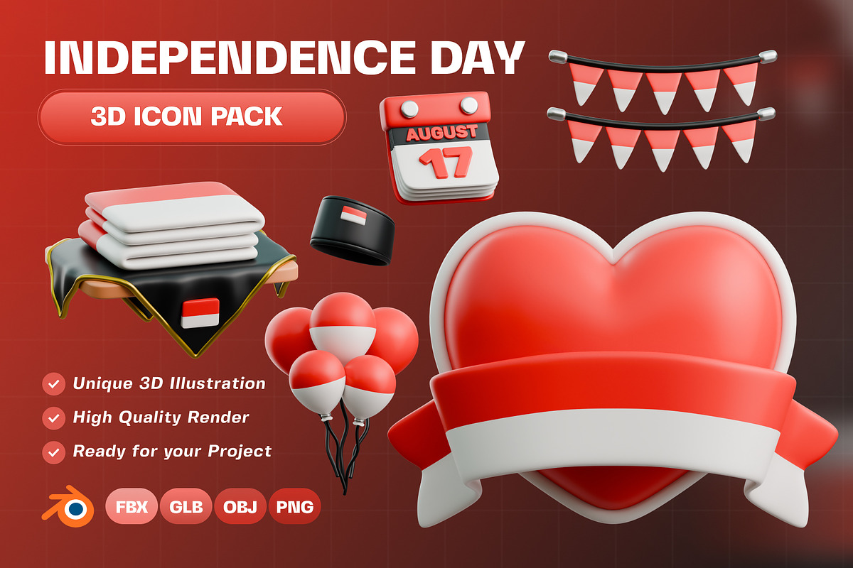 Independence Day Icon 3D Pack, an Object 3D Model by Haps Space (Photo 1 of 5)