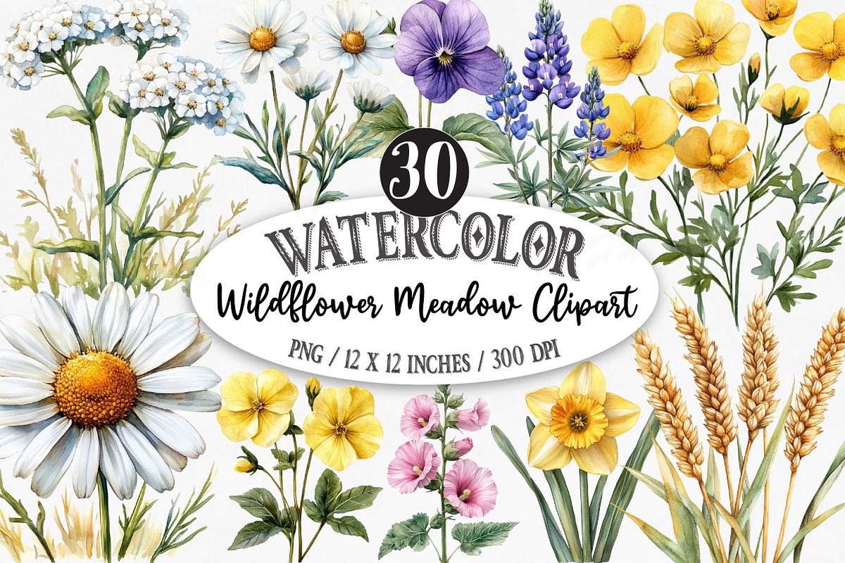 Wildflower Meadow Clipart, an Illustration by Designking (Photo 1 of 5)