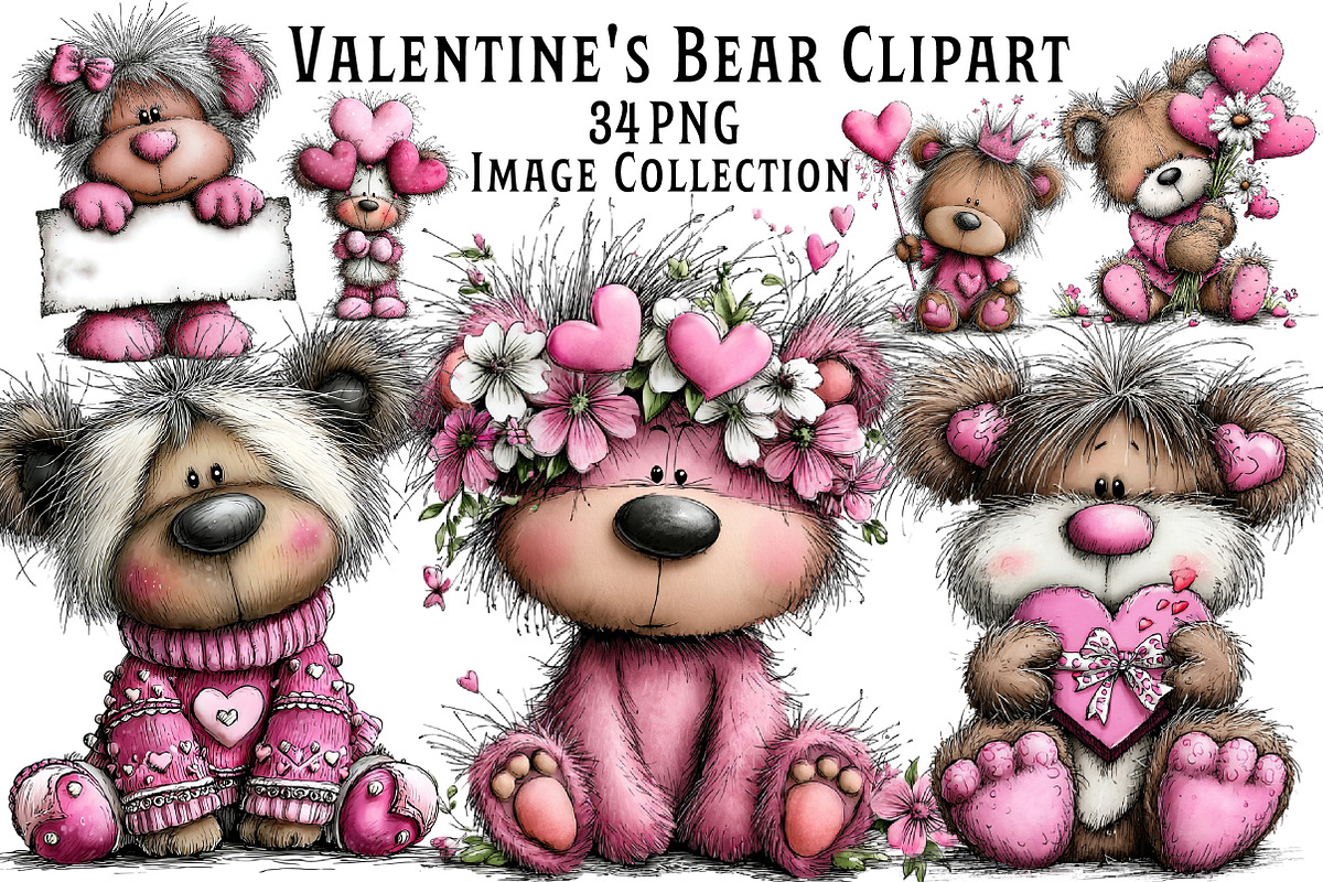 Valentine's Whimsical Bear Clipart, an Illustration by Dream Creation (Photo 1 of 8)