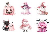 Watercolor Halloween Pink Ghost PNG, a Transportation Illustration by SinaCreation (Thumbnail 2 of 6)