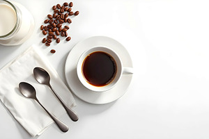 Flat Lay Coffee Setup on White Table, a Photo by LOGOCREATIVE
