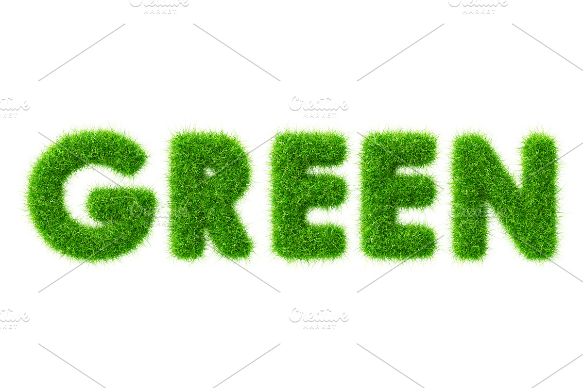 3d word GREEN text with grass, a Plants & Tree 3D Model by Marozhkastudio