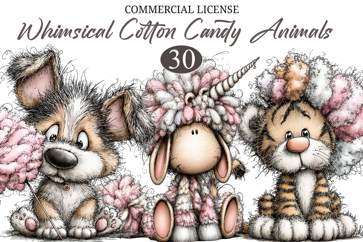 Whimsical Fuzzy Cotton Candy Animals, a Seasonal Illustration by designcity5 (Photo 1 of 5)