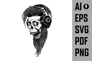 Bearded Zombie Head With Headphones.