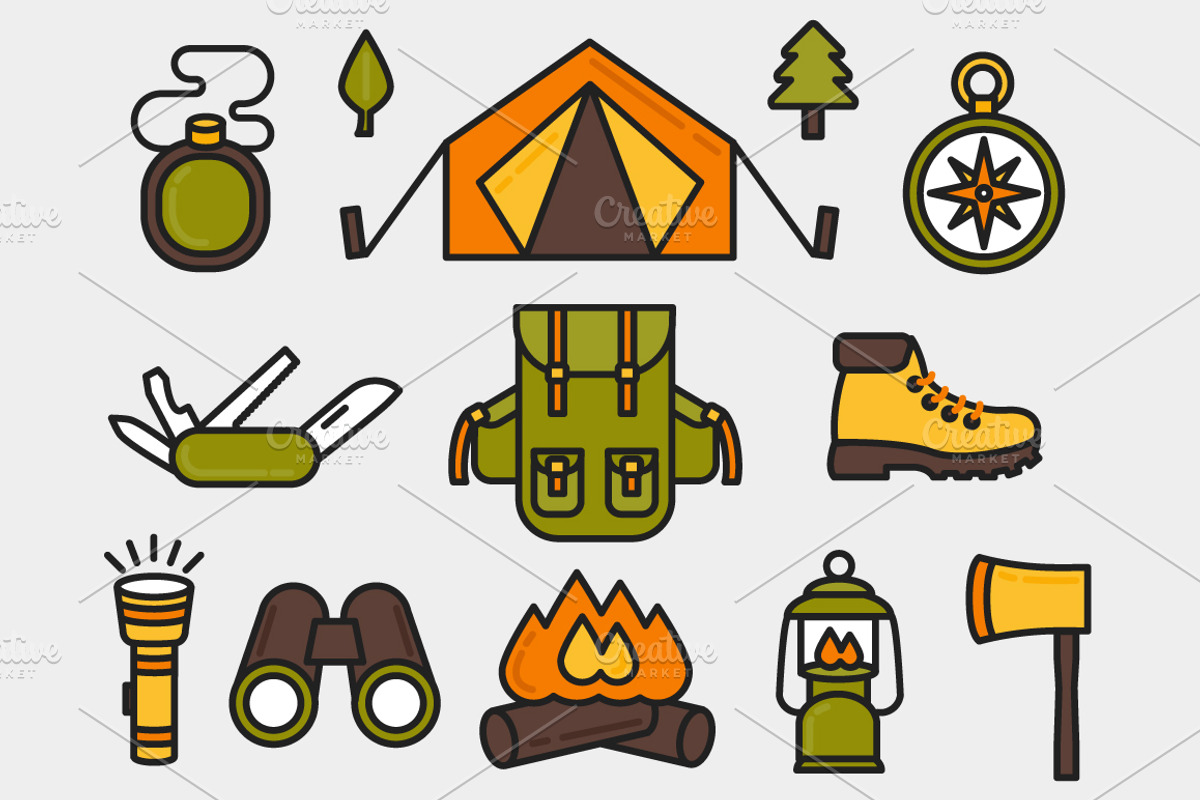 Camping Set Outlined & Colored preview 2