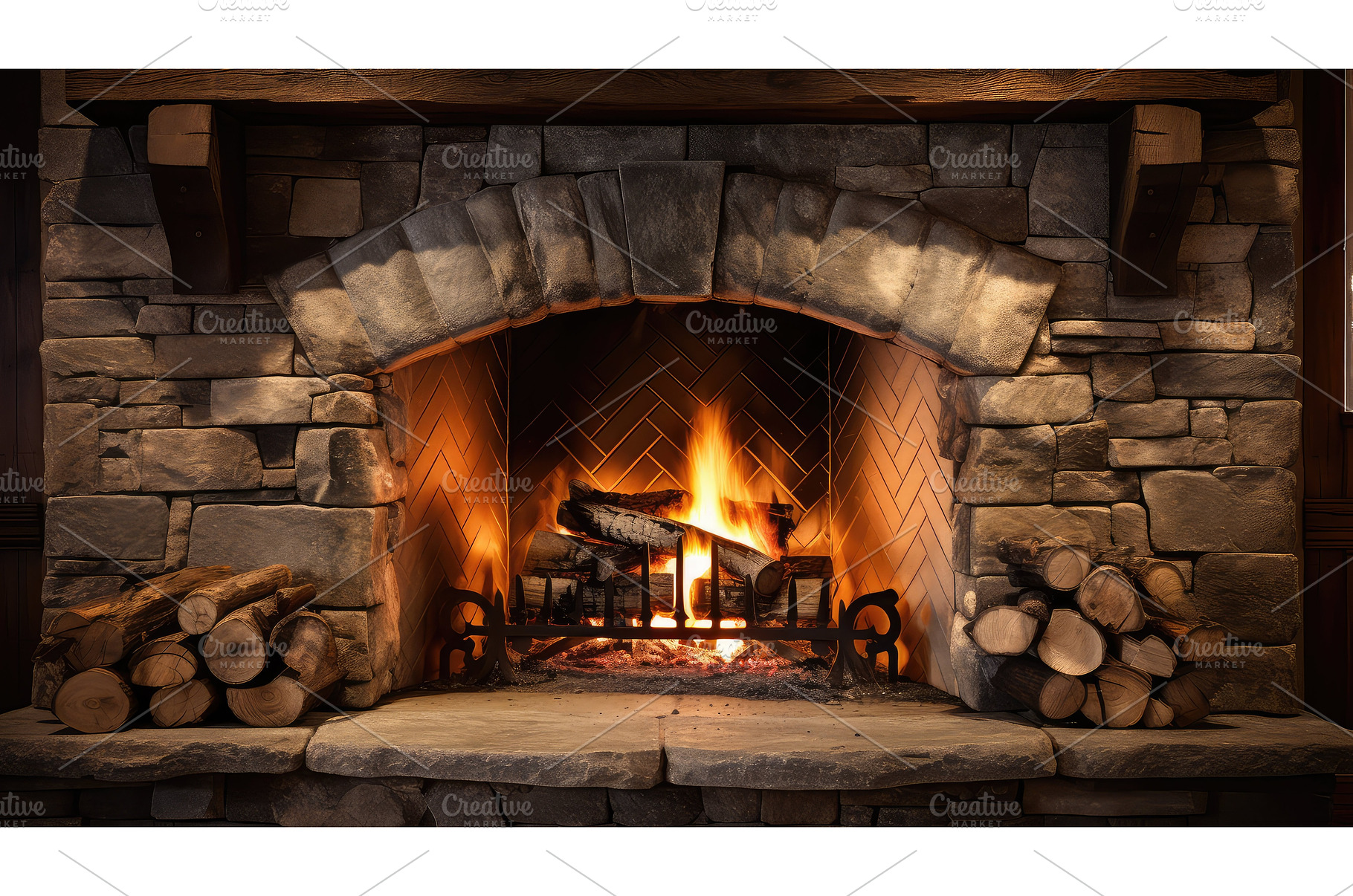 cozy rustic fireplace ai generated, an Arts & Entertainment Photo by pikepicture