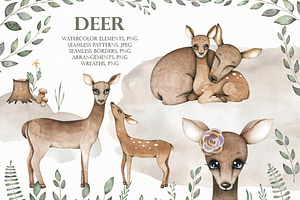 Watercolor deer set