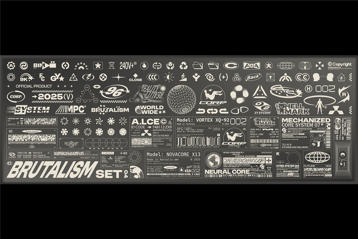 BRUTALISM GRAPHIC FAKE LOGO + LABELS, an Object Graphic by BonkiStudio