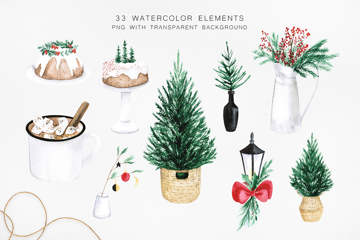 Watercolor Modern Christmas, a Seasonal Illustration by LeriaArt watercolor (Photo 2 of 17)
