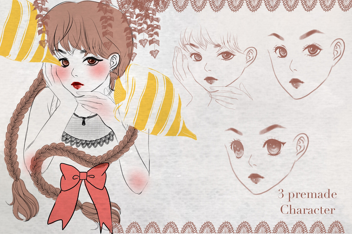 Manga portrait procreate brush, a Brush Add-On by Meisanmui (Photo 2 of 5)