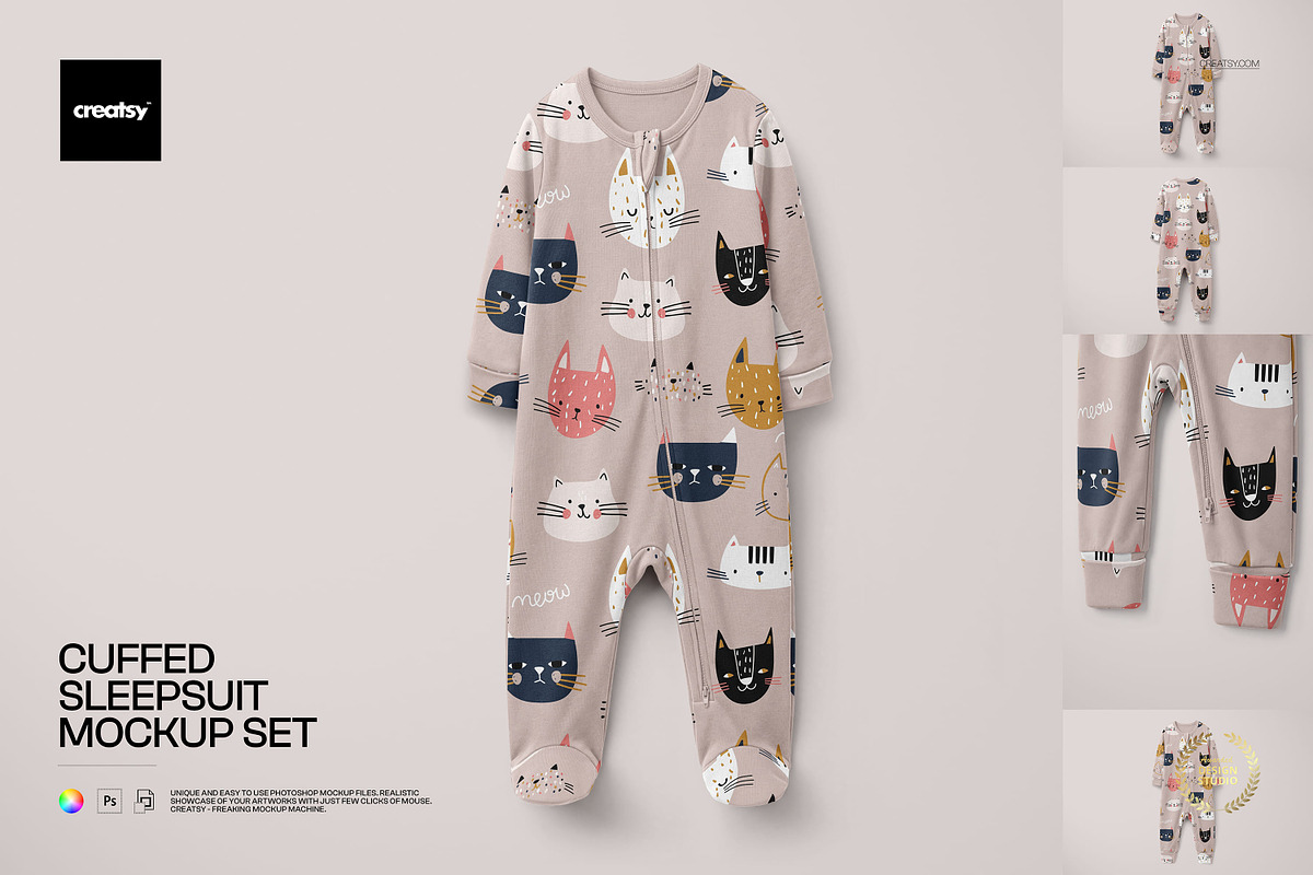Cuffed Sleepsuit Mockup Set, a Bottom Mockup by creatsy5 (Photo 1 of 9)