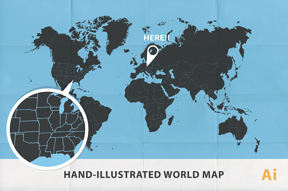 (Ai) Hand illustrated map of World preview 6