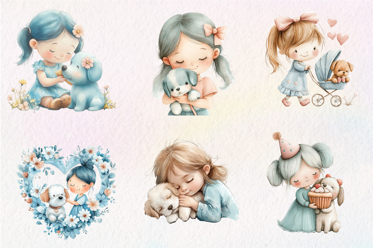Little Girl and Dog Clipart, an Illustration by CreationArt (Photo 2 of 9)