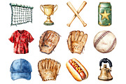Watercolor Baseball Clipart, a Seasonal Illustration by CitraGraphics (Thumbnail 3 of 4)